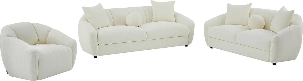 Kanapa 3-osobowa 2-osobowa i fotel z tkaniny teksturowanej w kolorze kości słoniowej NAFEKI