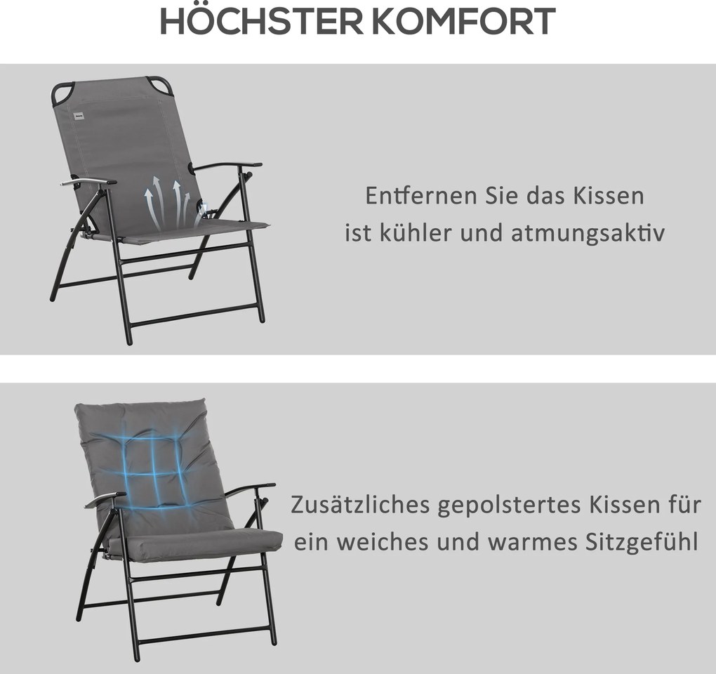 Outsunny Składane krzesło kempingowe, z poduszką siedziskową i oparciem, regulowane, Szary