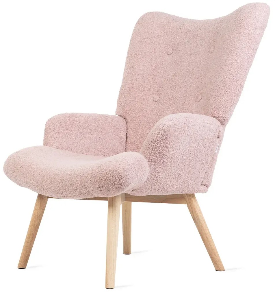 Fotel tapicerowany MOSS w tkaninie TEDDY BOUCLÉ różowy HOMLA