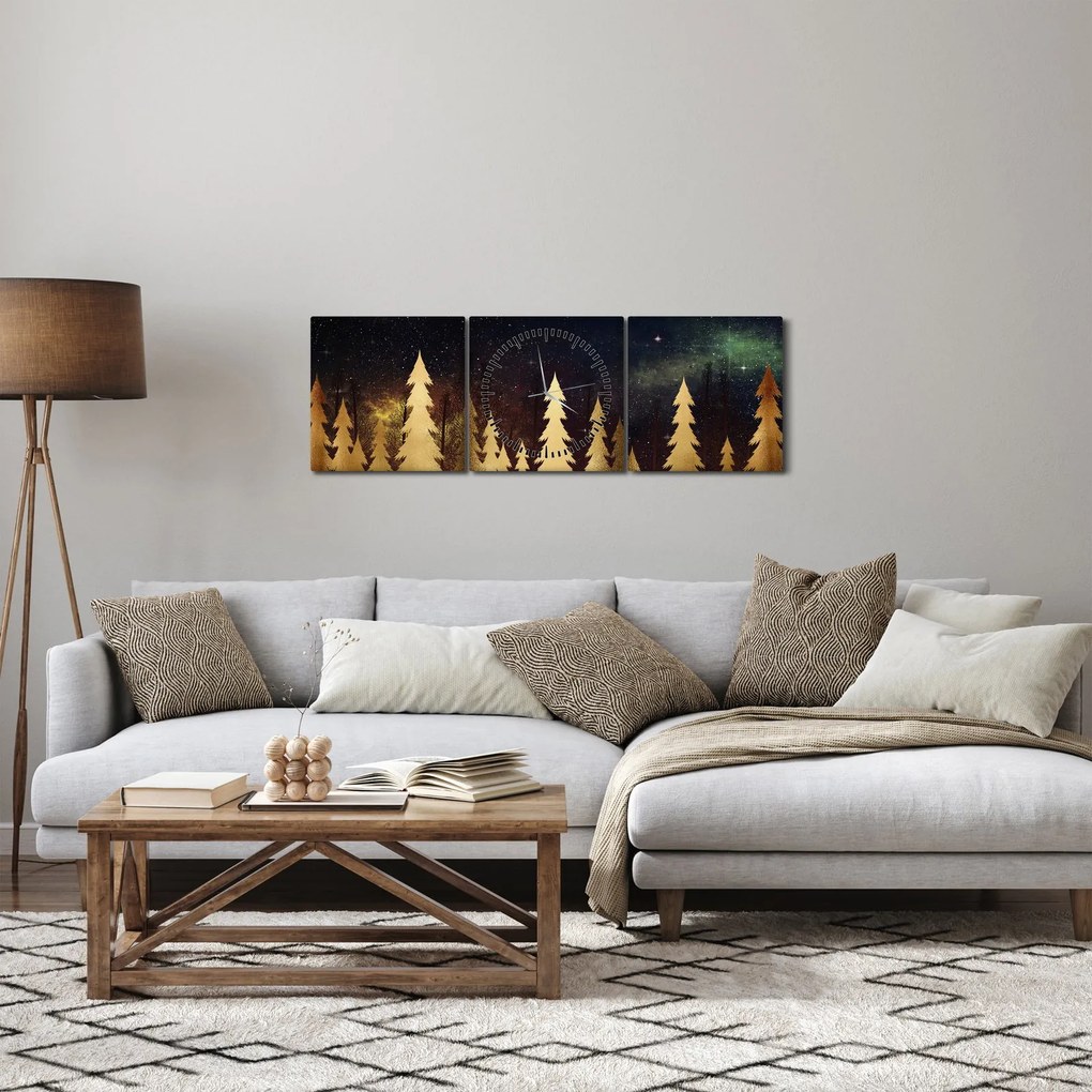 Obraz - Złota noc (z zegarem) (90x30 cm)