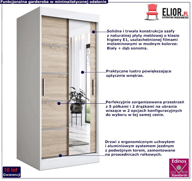 Szafa przesuwna w kolorze biały + dąb sonoma - Marmos 2X