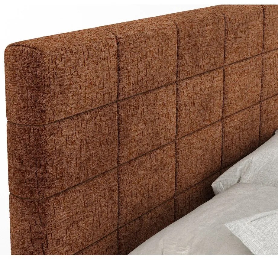 Pomarańczowe łóżko kontynentalne ze schowkiem 200x200 cm Ava – Maison de Rêve