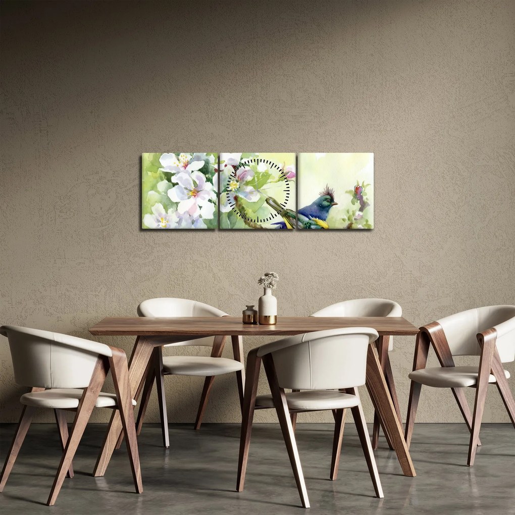 Obraz - Wiosna (z zegarem) (90x30 cm)