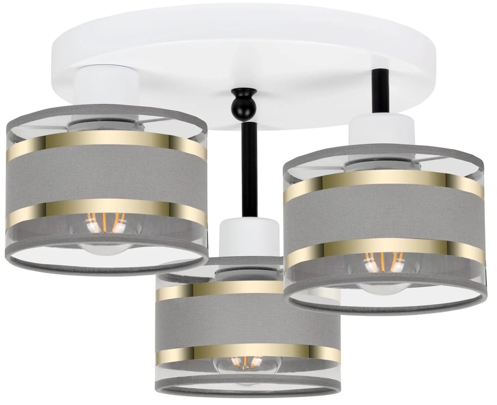 Lampa sufitowa biała trzypunktowa z szarymi abażurami T-3030WE-GRGRGR