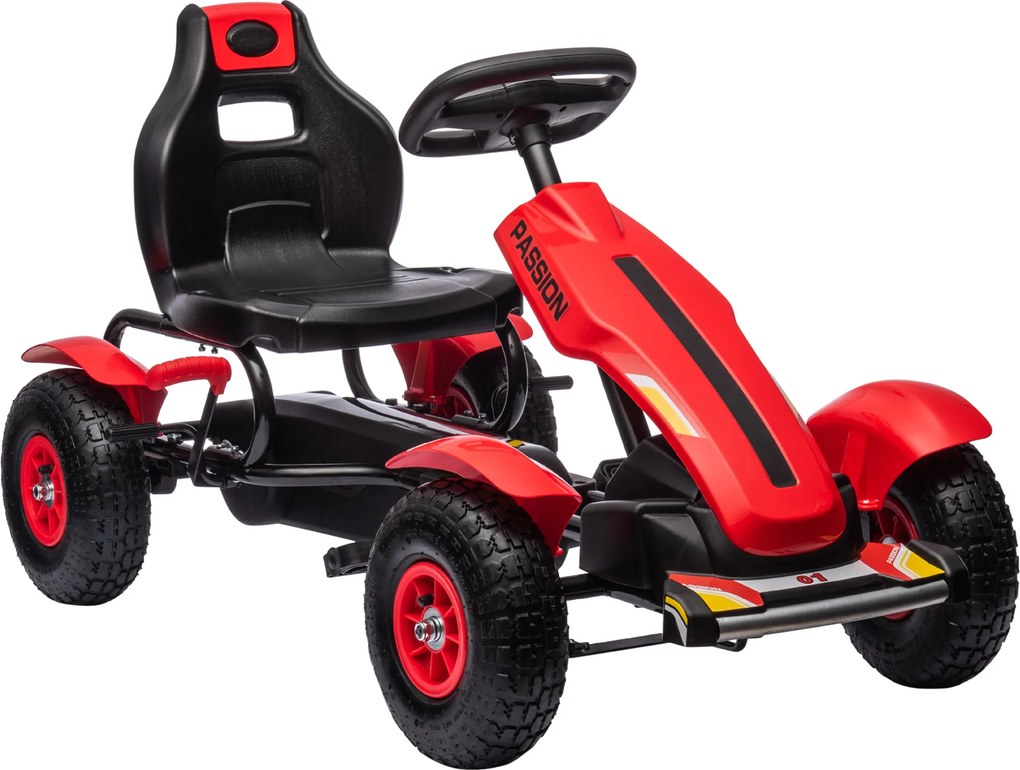 HOMCOM Gokart na pedały z hamulcem ręcznym, regulowanym siedzeniem, przód-tył, do 50 kg dla dzieci 5-12 lat Czerwony | Aosom PL