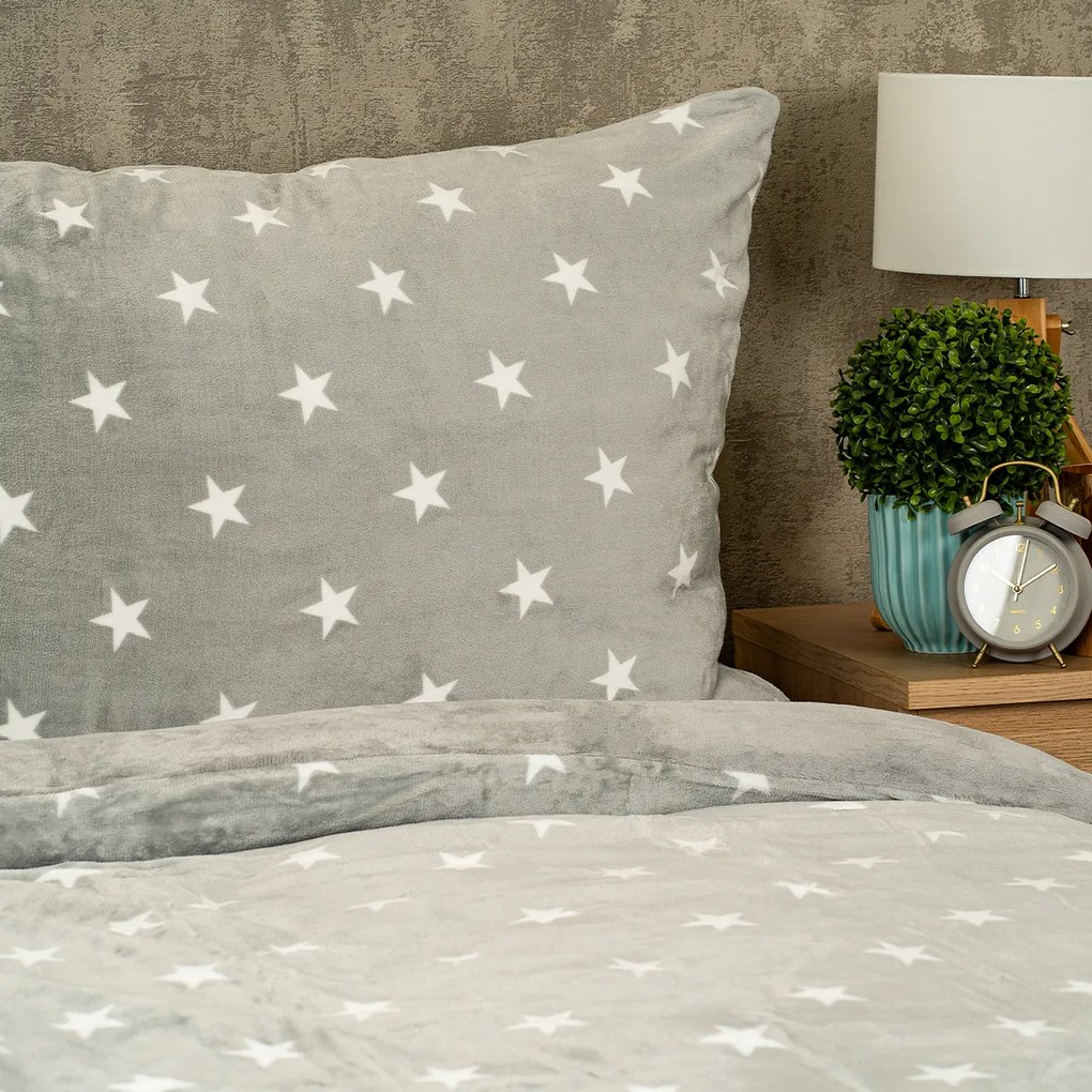 4Home Pościel mikroflanela Stars grey, 140 x 200 cm, 70 x 90 cm