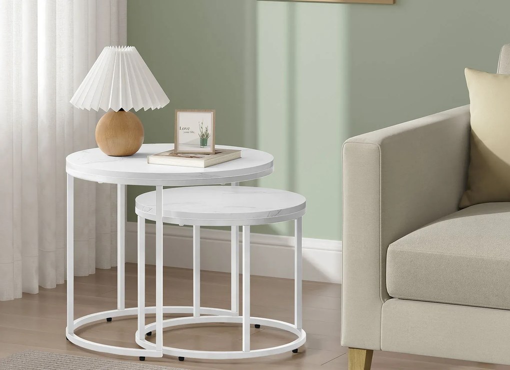Komplet 2 stolików kawowych marmur + biały W2-H31