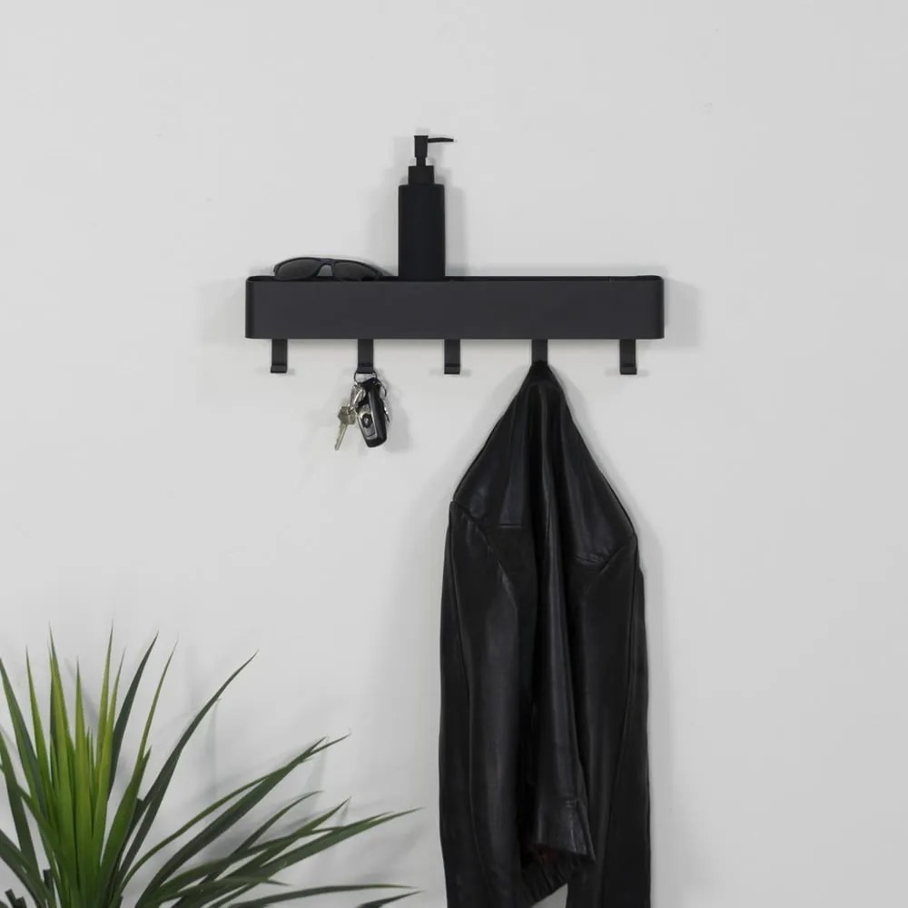 Czarny metalowy wieszak ścienny z półką 52 cm Dax Play – Spinder Design