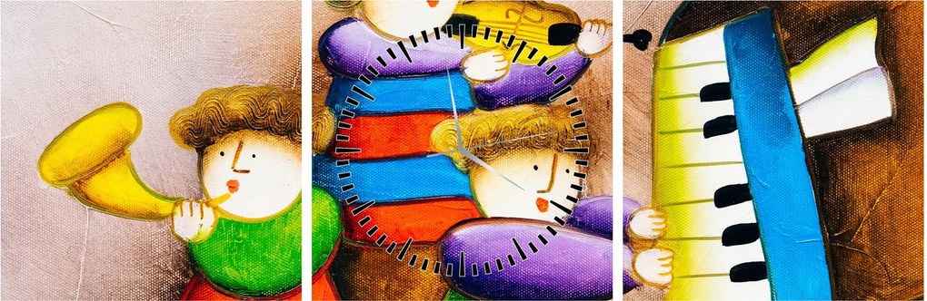 Obraz - Muzycy, malarstwo (z zegarem) (90x30 cm)