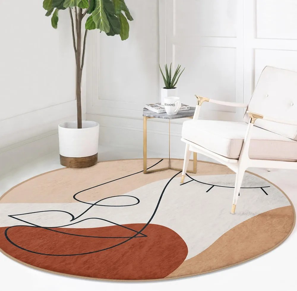 Ceglasty okrągły dywan odpowiedni do prania i robotów sprzątających ø 120 cm Comfort – Mila Home