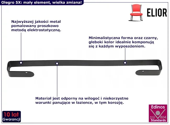 Czarny metalowy wieszak łazienkowy 60 cm Z1-L31