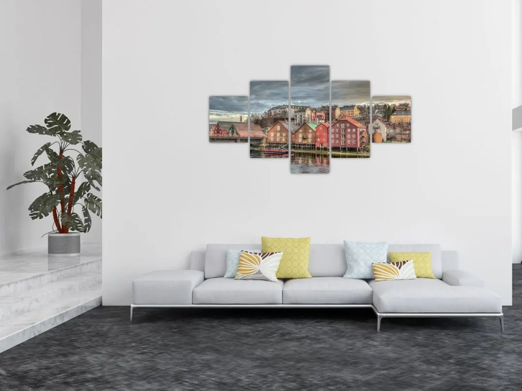 Obraz - domy nad rzeką (125x70 cm)