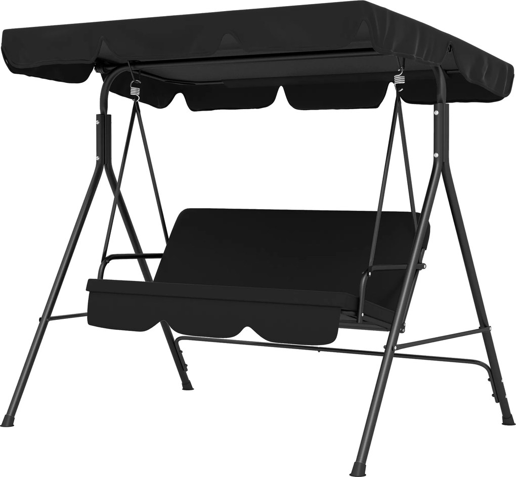 Outsunny Huśtawka ogrodowa 3-osobowa z regulowanym daszkiem stalowa czarna 172 x 110 x 153 cm