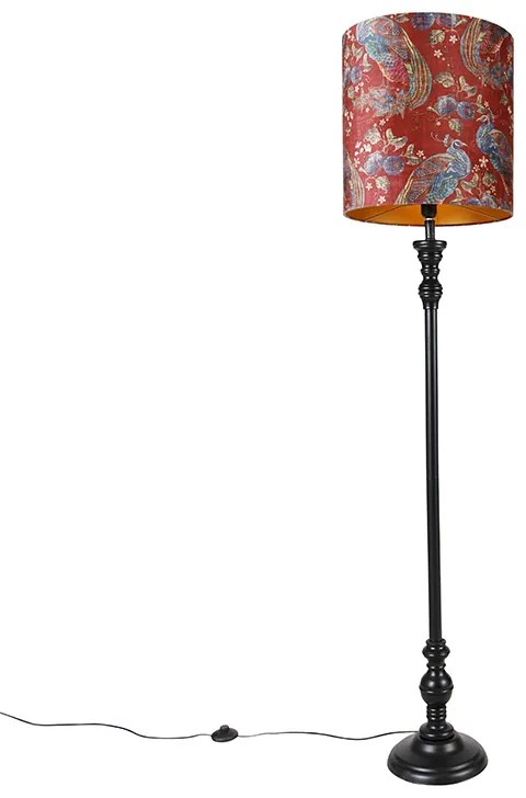 Lampa stojąca czarna z czerwonym abażurem w kształcie pawia 40 cm - Classico