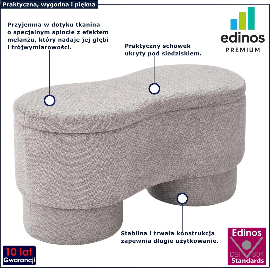 Popielata tapicerowana ławka do przedpokoju ze schowkiem M6-D21