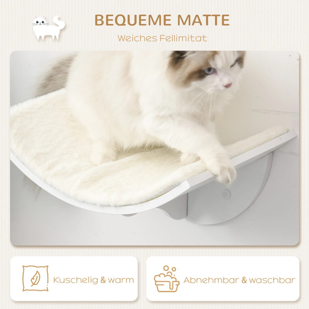 PawHut Regał dla kota, montaż ścienny, miękka leżanka, do 10kg, 41x28x21cm, Biały