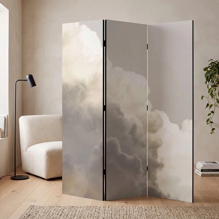Parawan pokojowy 3-częściowy 135x172 Dwustronny dekoracyjny minimalistyczny atmosferyczny Szary Burzowe Obłoki