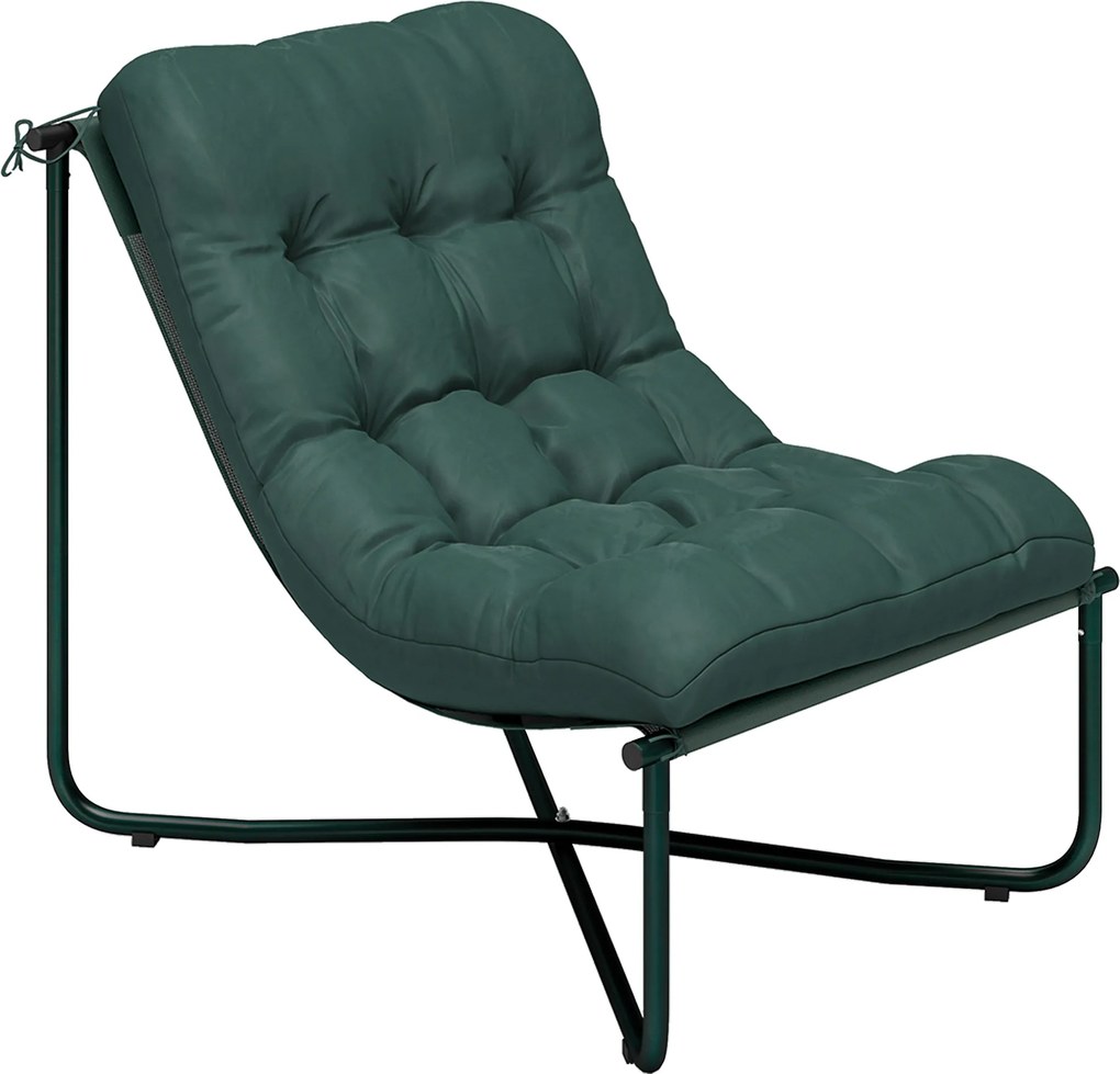 Outsunny Krzesło ogrodowe fotel z poduszką oddychające siedzisko typu sling stalowa rama do ogrodu tarasu 76 x 92 x 76 cm Ciemnozielony | Aosom PL