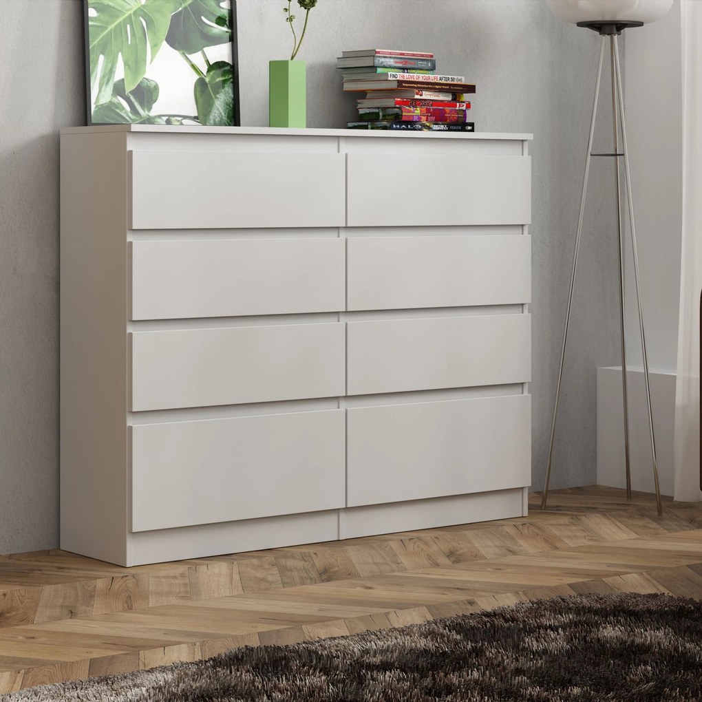 Komoda ADRIANO 120 cm do Salonu Sypialni 8 Szuflad Biały