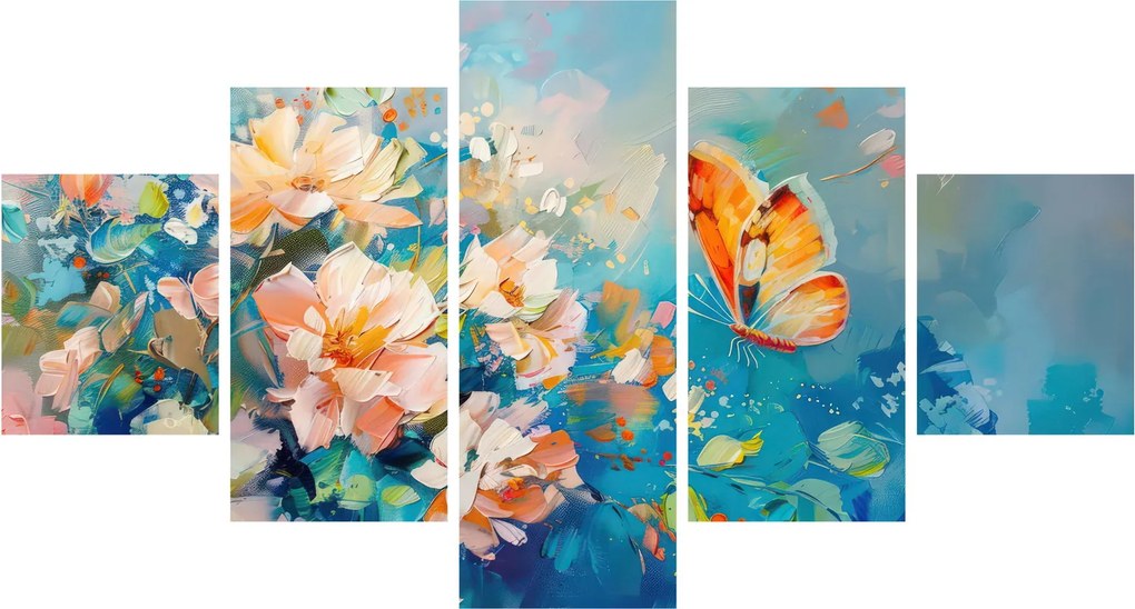 Obraz - Motyl i kwiaty, obraz olejny II. (125x70 cm)