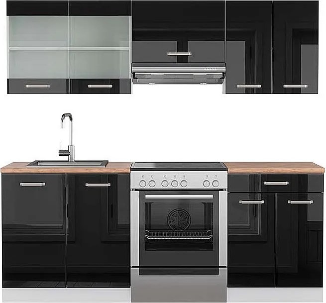 Aneks kuchenny czarny wysoki połysk/biały 200x60x81.6 r-line