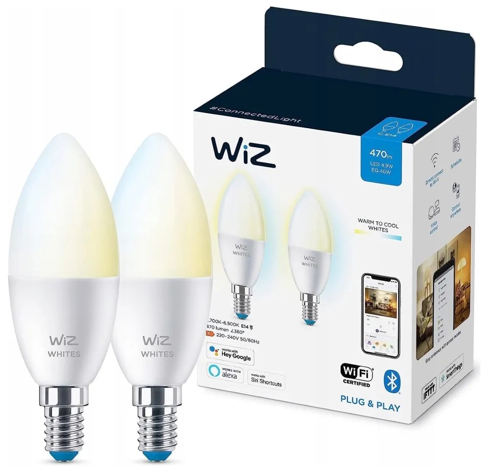 ZESTAW 2x LED Żarówka ściemnialna C37 E14/4,9W/230V 2700-6500K CRI 90 Wi-Fi - WiZ