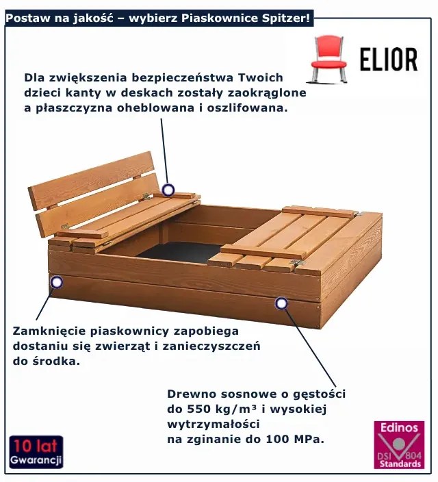 Drewniana zamykana piaskownica z ławeczkami 100 cm D3-M56