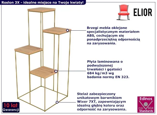 Nowoczesny stojak na kwiaty złoty + dąb artisan Aristo 5X