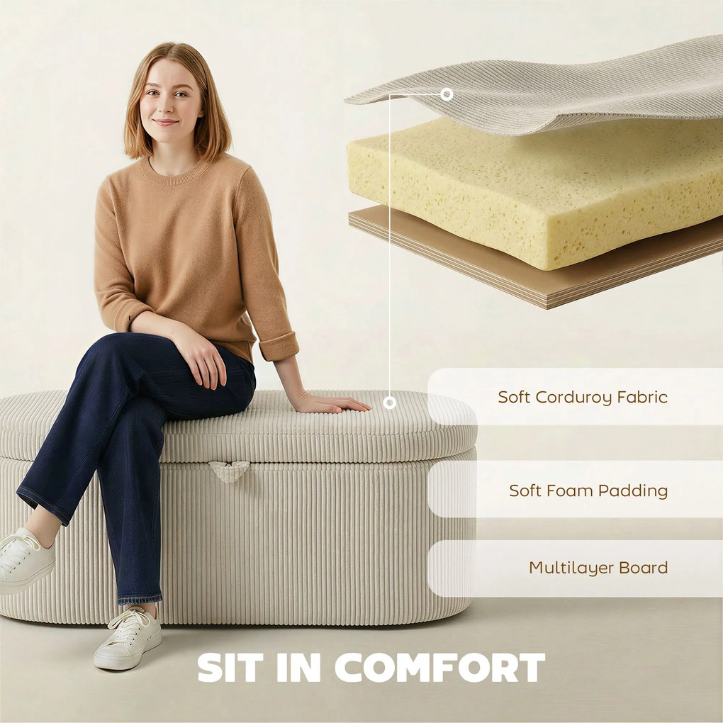 HOMCOM Tapicerowana skrzynia do przechowywania, wyściełane siedzisko, ławka na końcu łóżka, 105 x 51 x 49 cm, Beżowa | Aosom PL