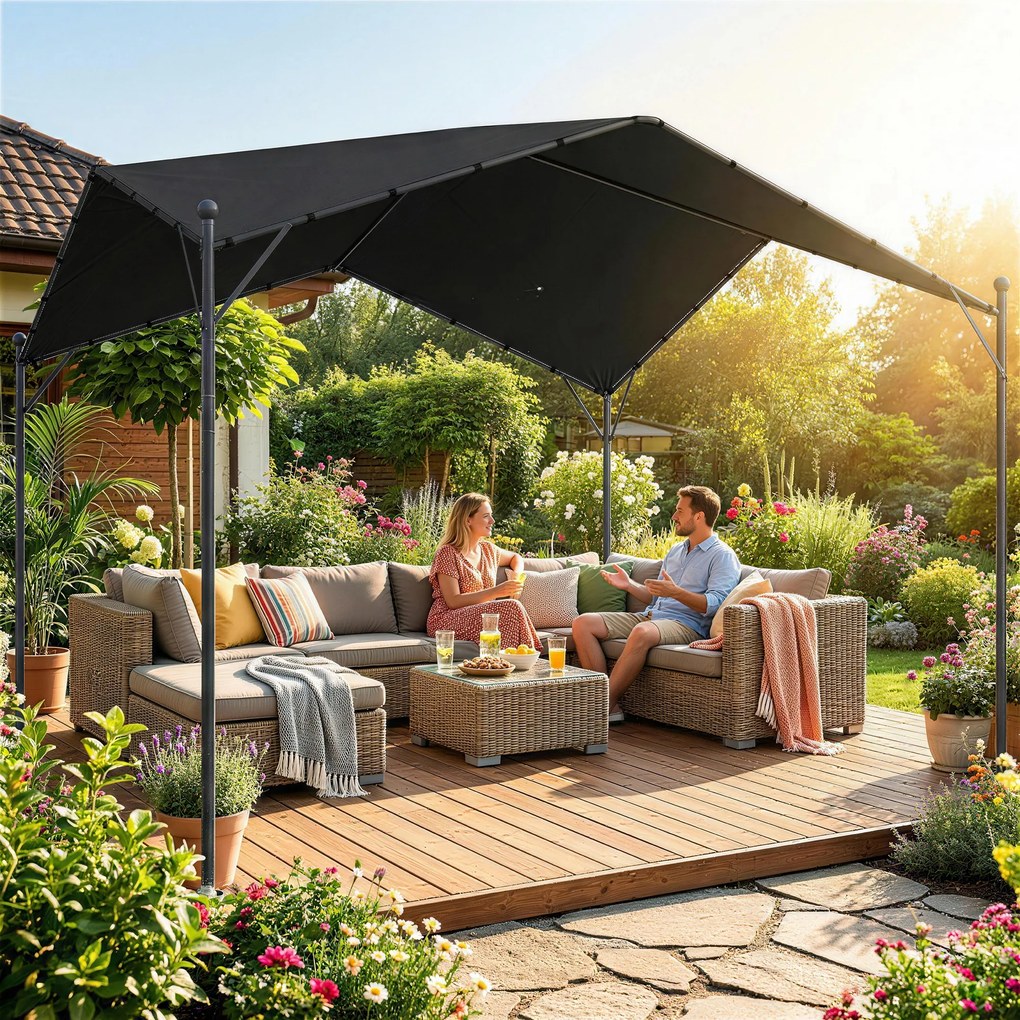 Outsunny Pergola Altana 3x3m Wodoodporna Stabilna Zimoodporna Ochrona Przed Słońcem ze Skośnym Dachem Wzmocnienia Trójkątne | Aosom PL