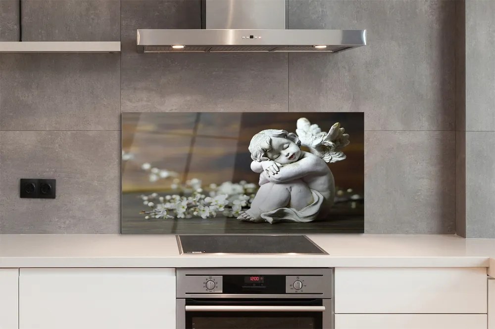 Szklany Panel Śpiący Aniołek i Polne Kwiaty