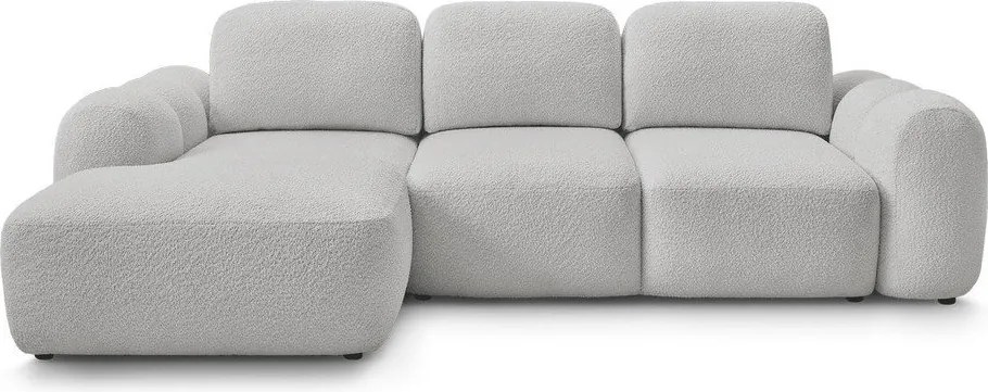 Jasnoszary rozkładany/ze schowkiem narożnik z materiału bouclé (lewostronny/z szezlongiem) Montaigne – Bobochic Paris