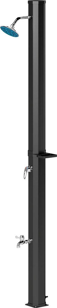 Outsunny Prysznic Solarny 35 litrów z Kranem, Głowicą Prysznicową i Boczną Półką, do 55°C Czarny