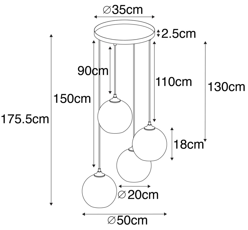 Inteligentna lampa wisząca czarna z przydymionym szkłem, w tym 4 Wi-Fi A60 - Wallace