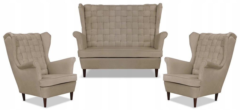 Zestaw wypoczynkowy Carol sofa fotele paski Family Meble beżowy