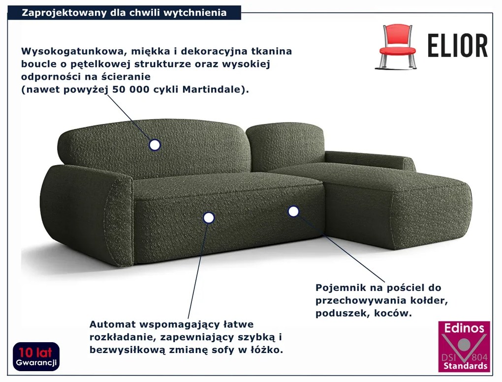 Zielony narożnik L z funkcją spania i pojemnikiem Z0-D01