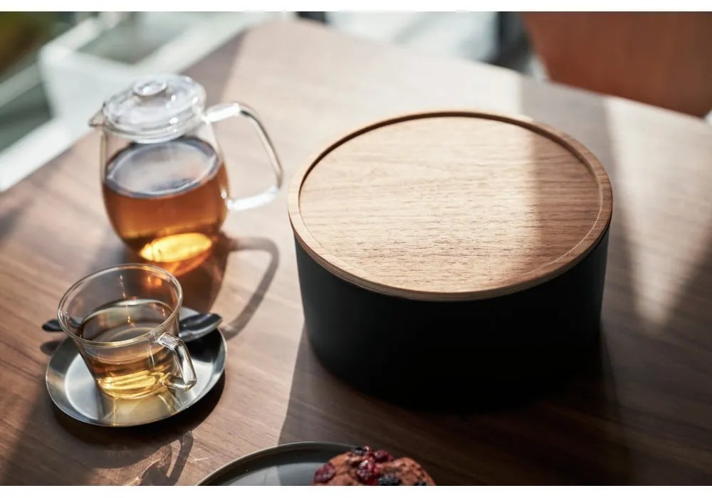 Czarny metalowy pojemnik z pokrywką ø 22x11 cm Rin – YAMAZAKI