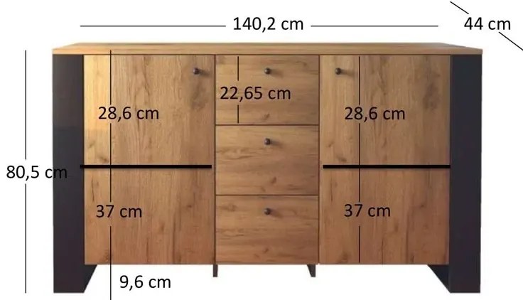 Komoda z 3 szufladami i szafkami - Luso 3X