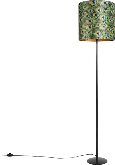 Lampa stojąca czarna z abażurem z weluru w kolorze pawia złoto 40 cm - Simplo