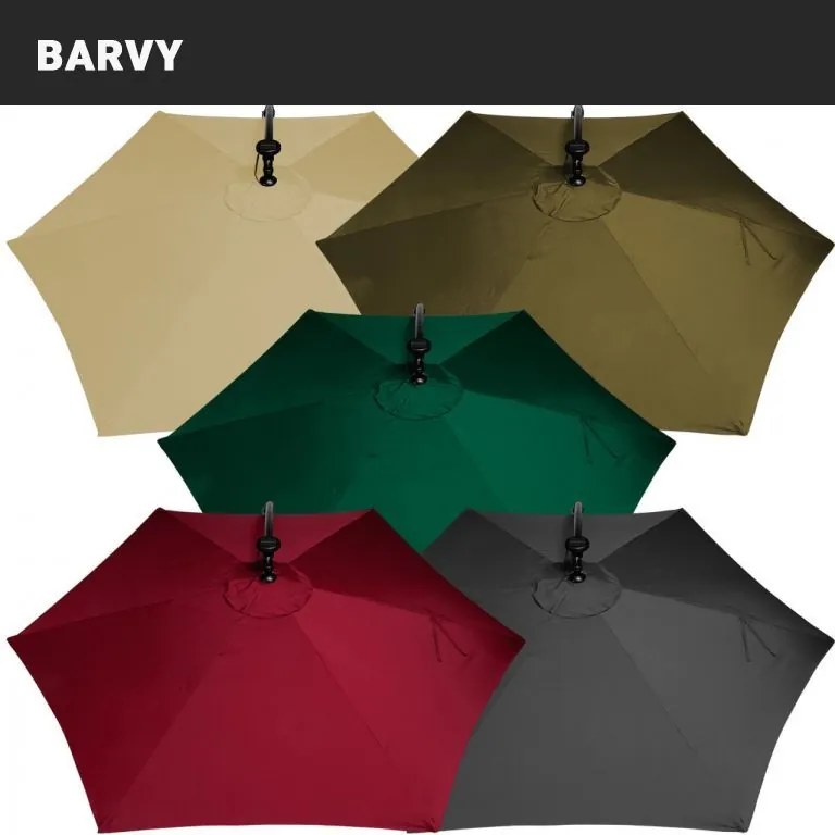 STILISTA  Parasol ogrodowy z rączką 3,5m, czerwony + LED