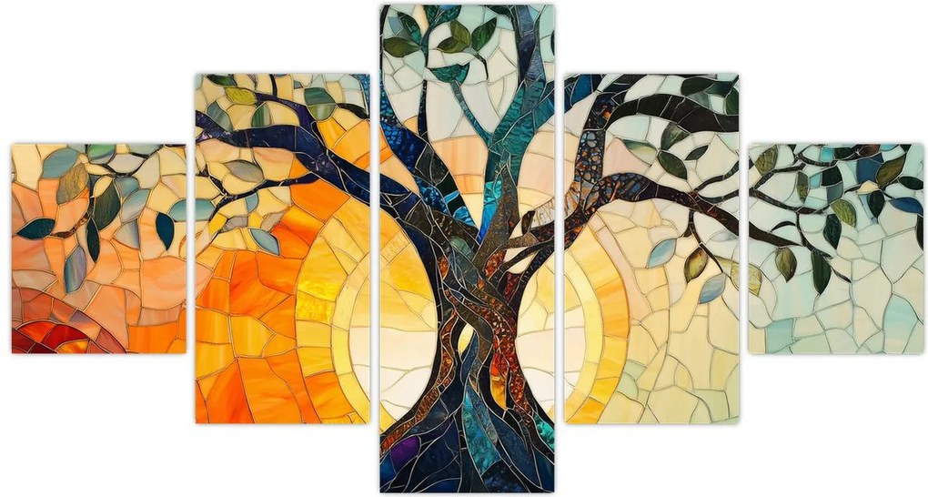 Obraz – Mozaika – słońce i drzewo I. (125x70 cm)