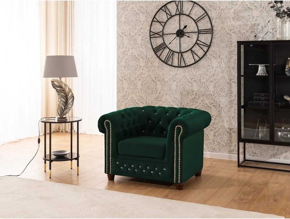 Zielony aksamitny fotel typu chesterfield York Blik – Ropez