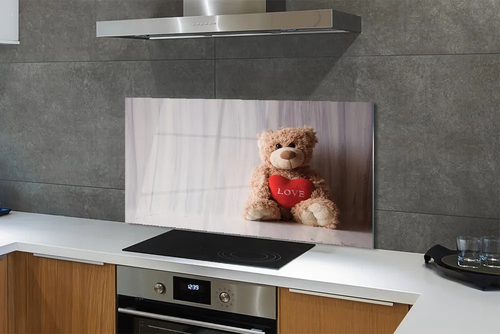 Szklany Panel Pluszowy Miś z Sercem