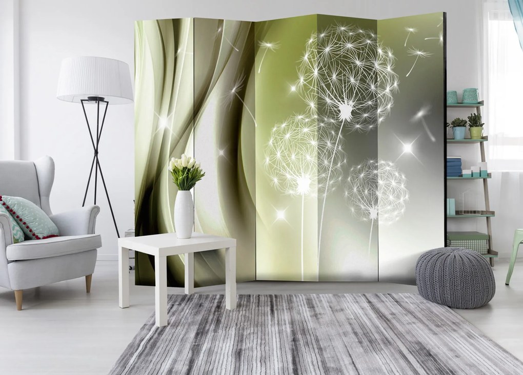 Parawan akustyczny Kwiaty 225x172 cm 5-częściowy biały ARTGEIST B