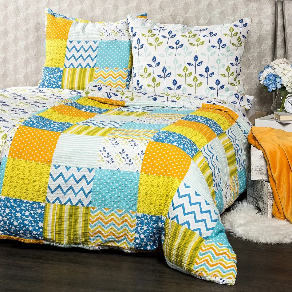 4Home Pościel z kory Patchwork blue, 140 x 200 cm, 70 x 90 cm, 140 x 200 cm, 70 x 90 cm