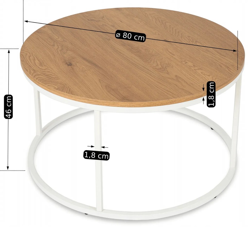 Stolik Kawowy ANN MAX 80 cm Dąb/Biały Skandynawski