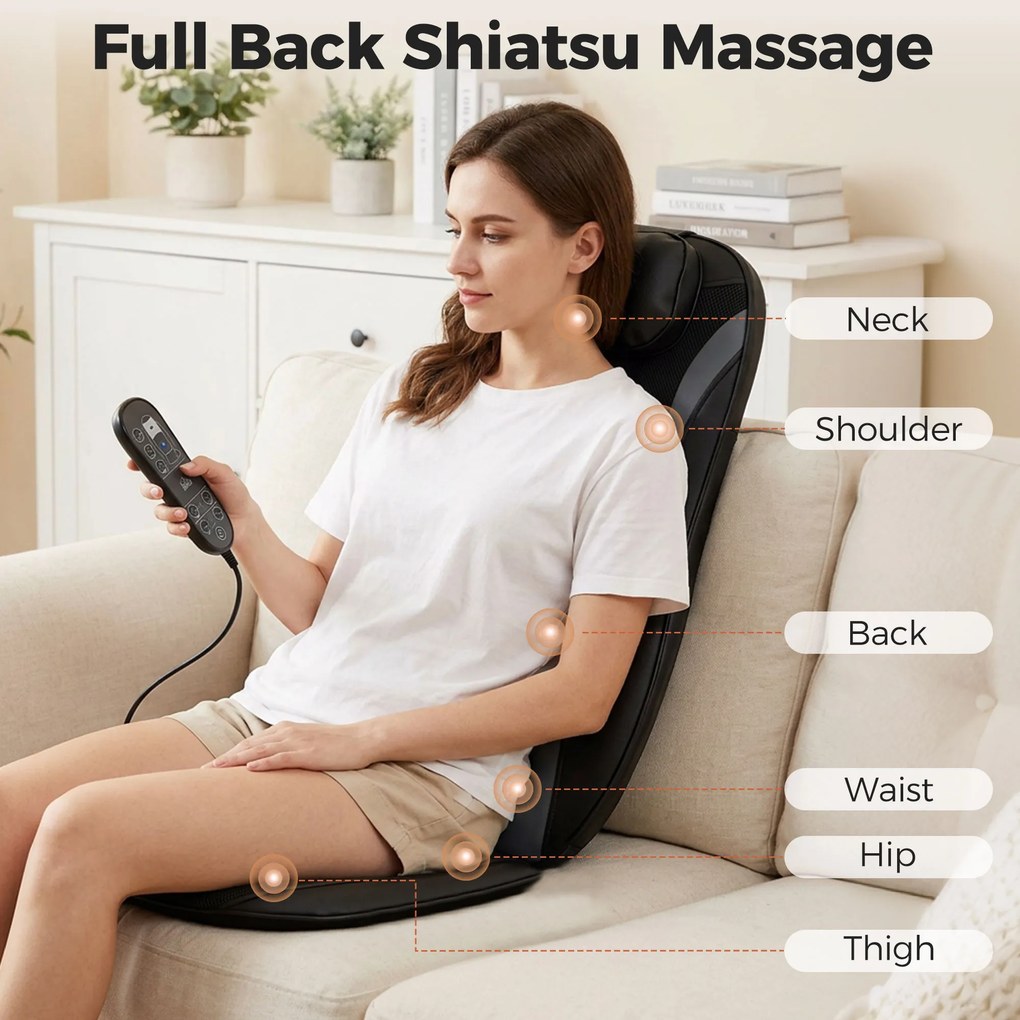 HOMCOM Shiatsu masażer pleców z ogrzewaniem, głęboki masaż i 3-stopniowa wibracja siedziska, urządzenie na bóle pleców | Aosom PL