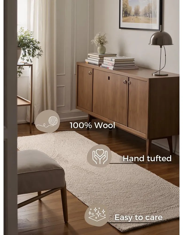 Wełniany chodnik tkany ręcznie w jasnym naturalnym kolorze 80x300 cm Calmio – Hanse Home