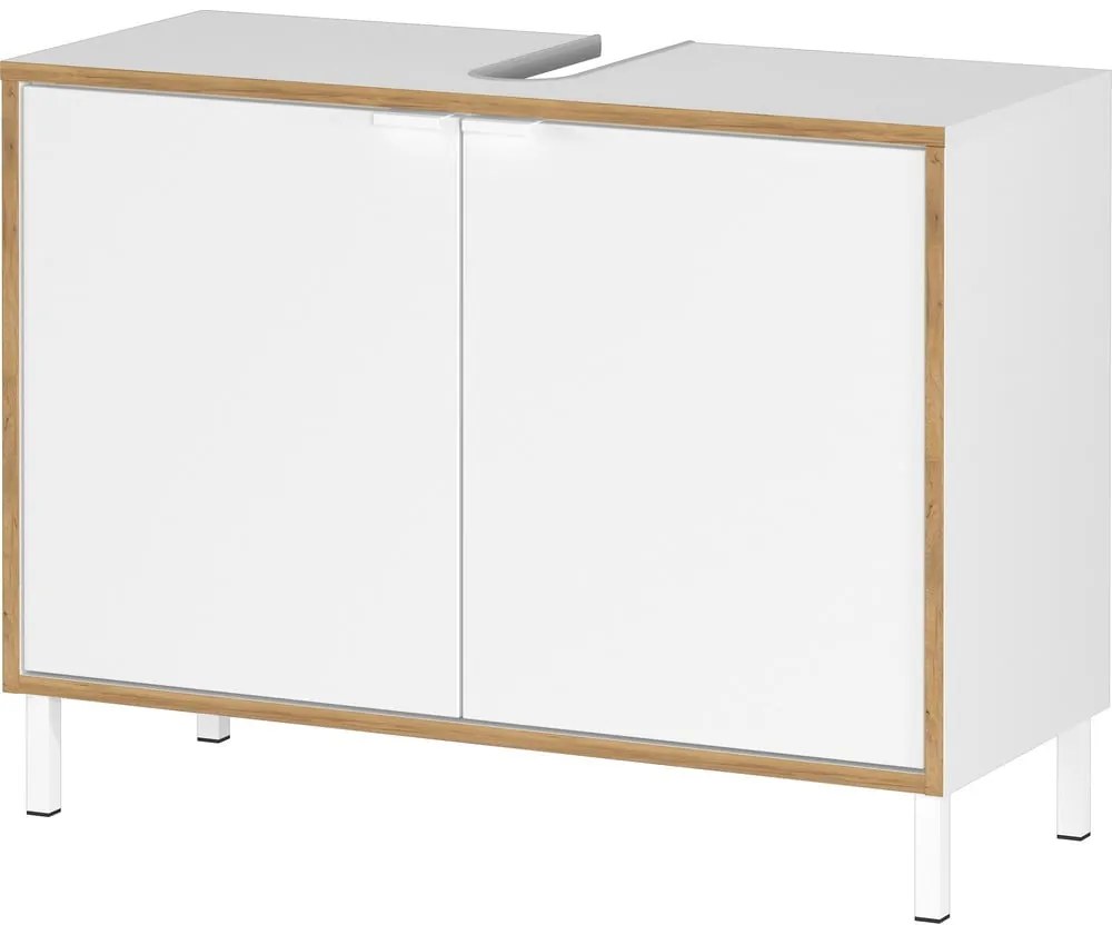 Biała wysoka szafka pod umywalkę 80x60 cm Topeka – Germania
