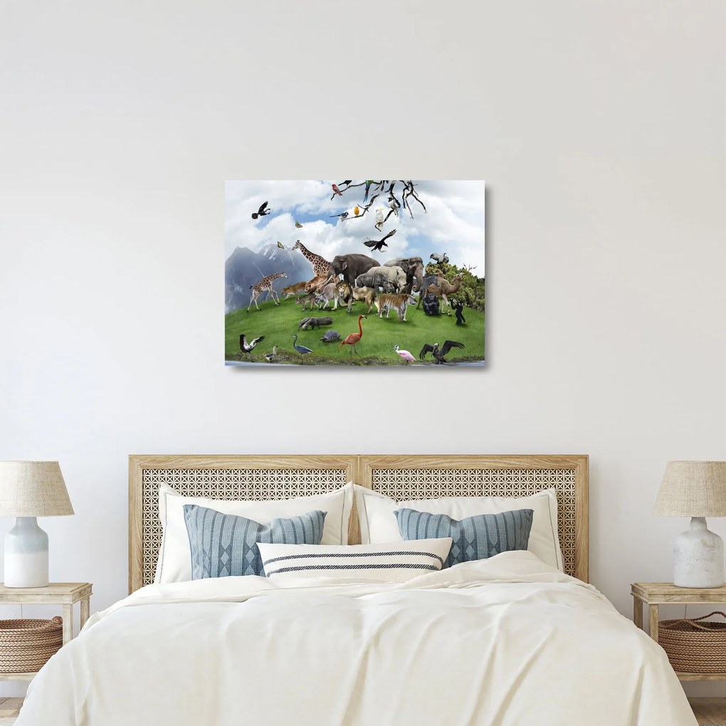 Obraz na szkle - Zwierzątka na wyspie (70x50 cm)